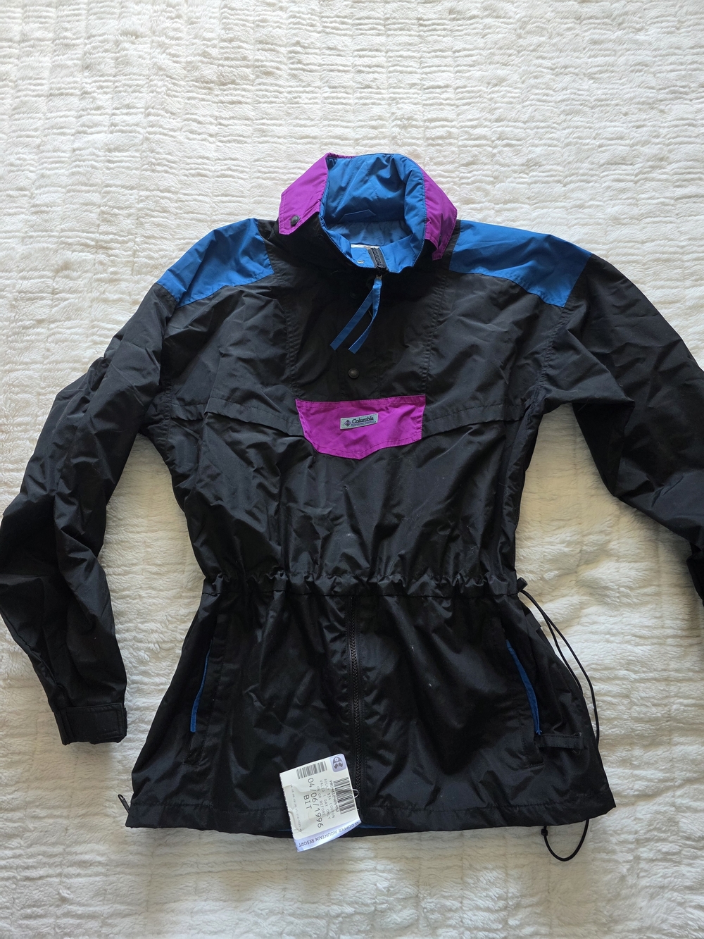 Vintage 90s Columbia Women's Black Ski Jacket with Blue & Magenta Accents